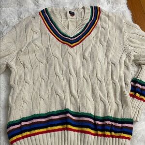Cable Knit Sweater with Multicolor Stripes